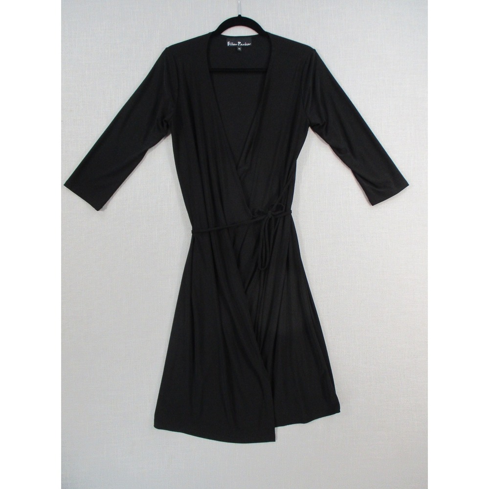 Ellen Parker Womens‎ Black Wrap Dress 3/4 Sleeve V-Neck Stretch Jersey Medium